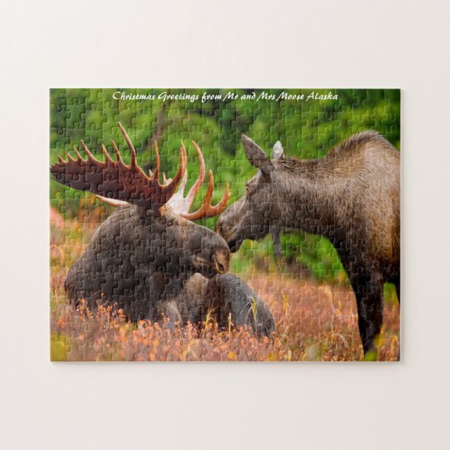 Tjur och ko Älg Alaska. Julhälsningar Pussel (Horisontell)