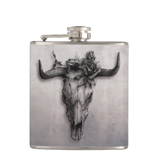 Tjur skalle och ros rustik Grå Fickplunta