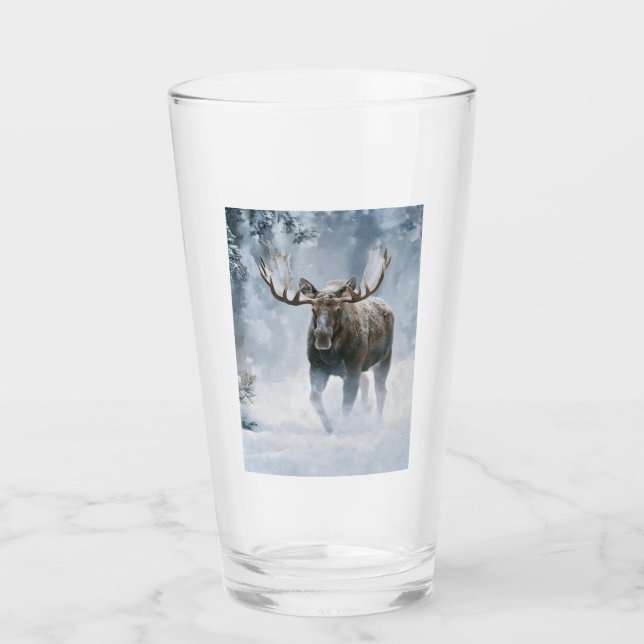 Tjurälg som går genom boreal snö glaskopp (Framsida)