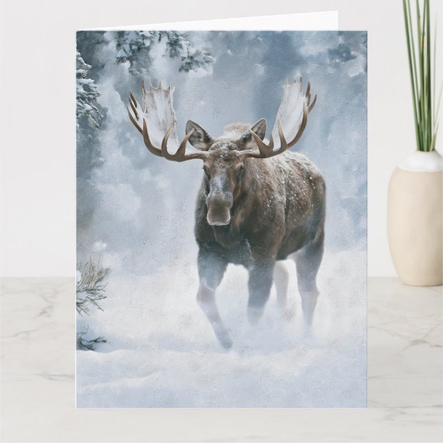 Tjurälg som går genom boreal snö kort (Framsida)