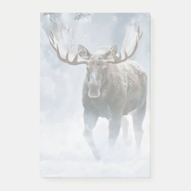 Tjurälg som går genom boreal snö post-it block (Framsida)