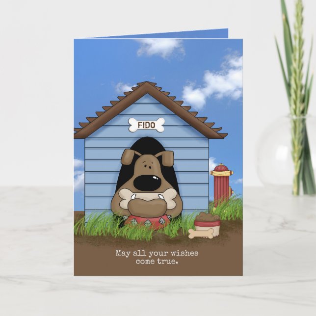 tjurar med ben på hund födelsedagsår kort (Framsida)
