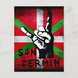 Tjurarna San Fermin sten finger och Ikurr ina. Vykort
