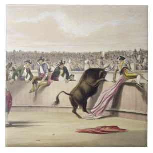 Tjuren som hoppar barriärerna, 1865 (färglithoen kakelplatta