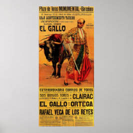 Tjurfäktningsarena, tjurfäktare, Barcelona, vintag Poster