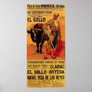 Tjurfäktningsarena, tjurfäktare, Barcelona, vintag Poster