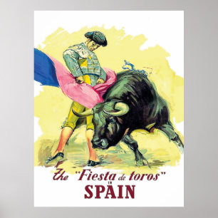 Tjurfightning med matador, tjurfäktningsfest, Span Poster