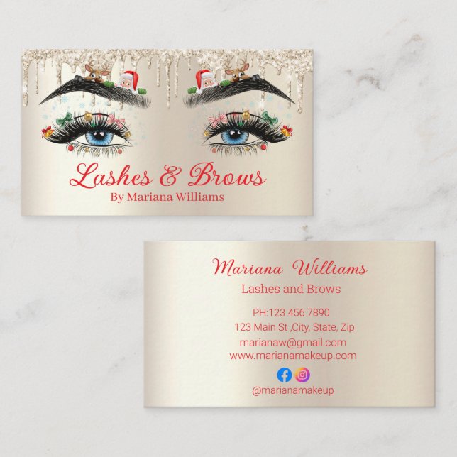 Tjuristmas lash and brows skönhet helgdag guld visitkort (Fram/baksida)