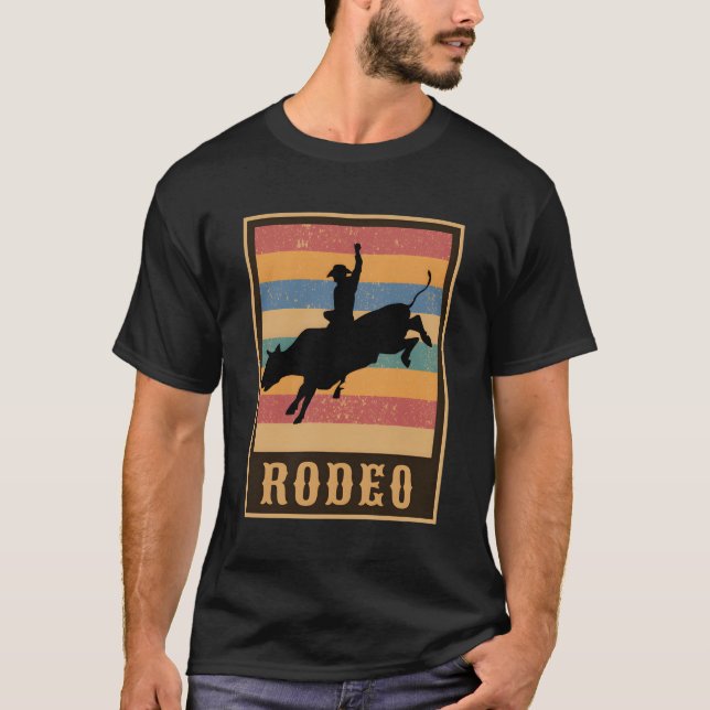 Tjurryttning Western Retro Stil T Shirt (Framsida)