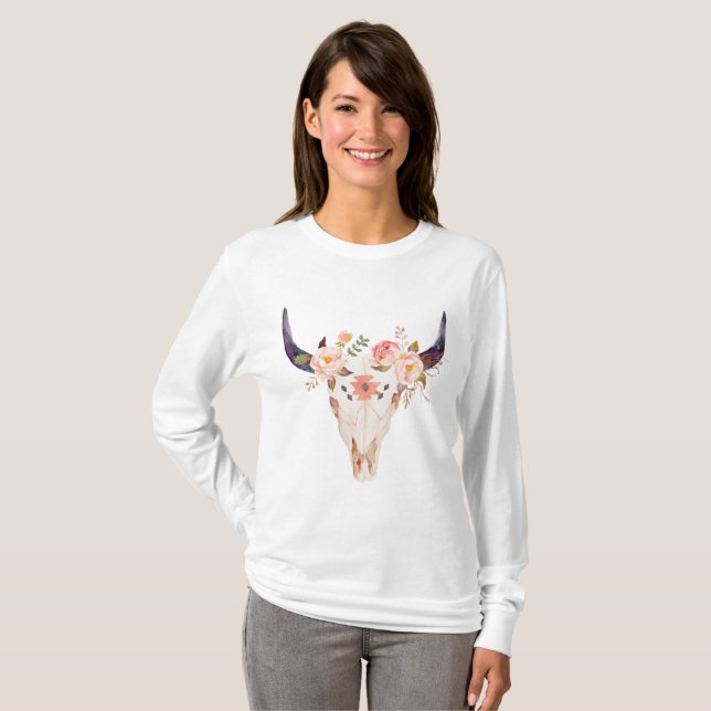 Tjurskalle med blommakronan t shirt (Hel framsida)