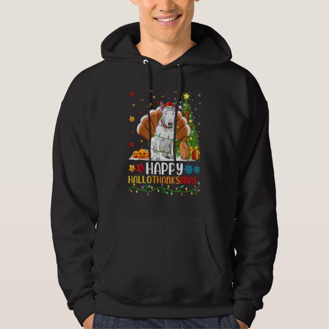 Tjurterrier Hund     Tjurterrier Hellothanksmas Hoodie (Framsida)