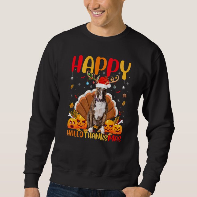 Tjurterrier Hund   Tjurterrier Hellothanksmas Lång Ärmad Tröja (Framsida)