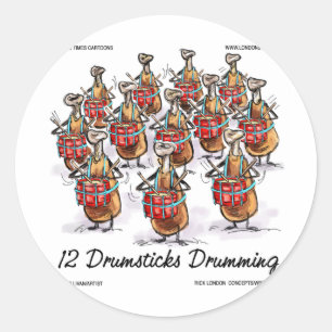 Tjusig jul 12 Drumsticks Drumming Gifts & Tee Runt Klistermärke