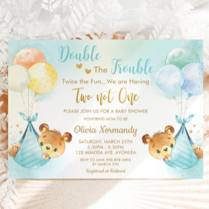 Tjusta Nallar Tvinga Boys Twin Blue Baby Shower Inbjudningar
