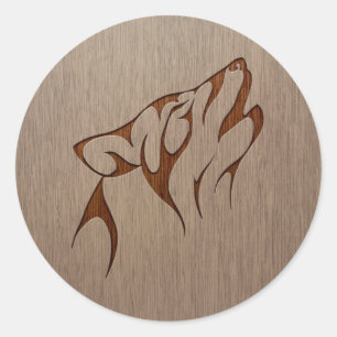 Tjuta för varg som inristas på den wood designen runt klistermärke
