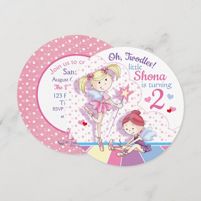 Tjuveler, Cute Ballet Girls, 2 år Inbjudningar (Fram/baksida)