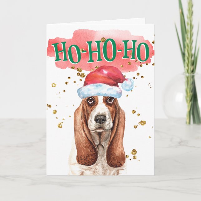 Tjuvlig basset hound julhatt yappy howlidays helgkort (Framsida)