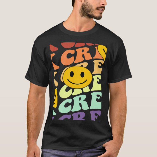 Tk crew squad retro smile face Back To School kind T Shirt (Framsida)