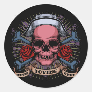 TLC Nurse Skull Runt Klistermärke