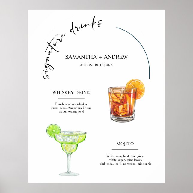 Tltgant Namnteckning Drink Menu Bröllop Poster (Framsidan)