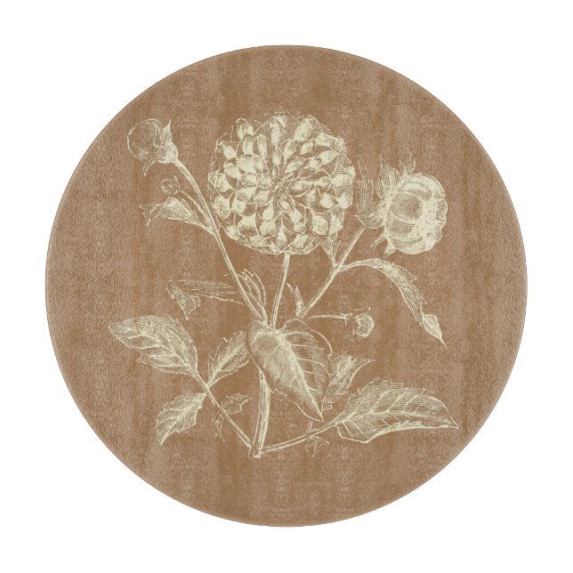 Tmålad Vintage Zinnia Illustration Brown (Framsidan)