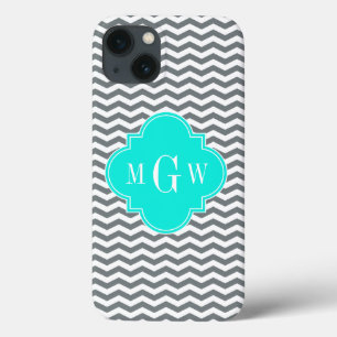 Tn Chevron Brt Aqua Quatrefoil 3 Monogram
