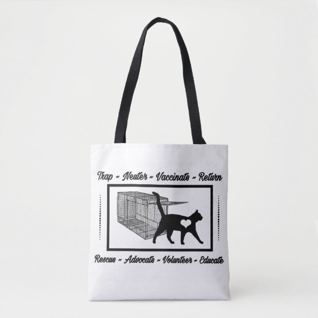 TNR CAT-RÄDDING TOTE BAG TRAP NEUTER RETURN B&W TYGKASSE (Framsida)