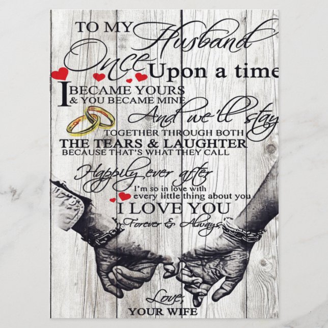 To My Husband Letter, Love Quotes Gift Meny (Framsida)