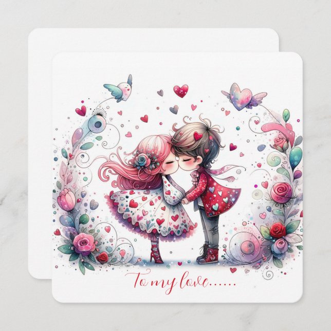 To My Love On Valentines Day Kissing Julkort (Fram/baksida)