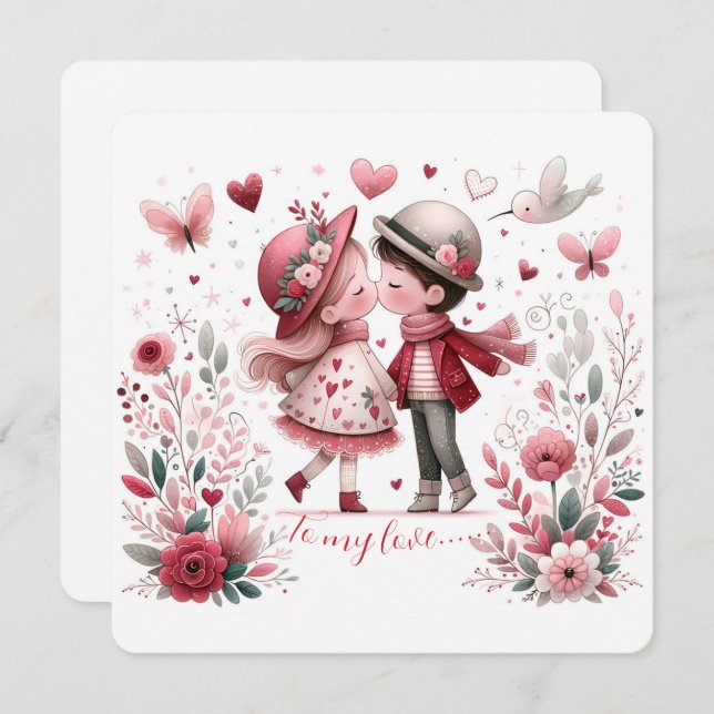 To My Love On Valentines Day Kissing Julkort (Fram/baksida)
