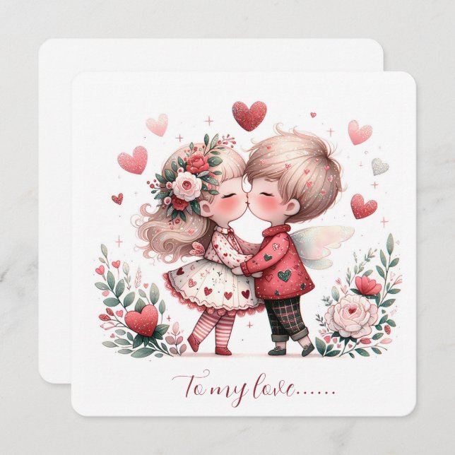 To My Love On Valentines Day Kissing Julkort (Fram/baksida)