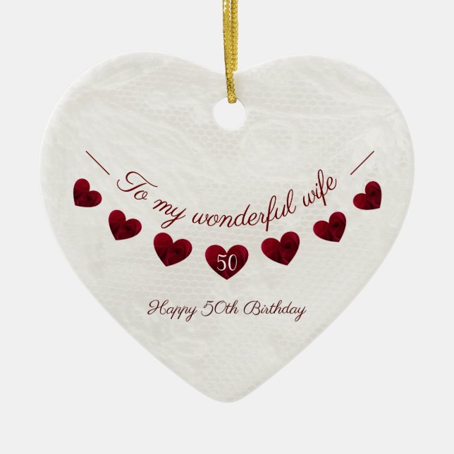To my wonderful wife 50th birthday romantic julgransprydnad keramik (Framsidan)