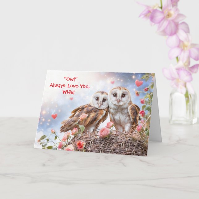To Wife Cute and Fun Owl Valentines Day Kort (Orkide)