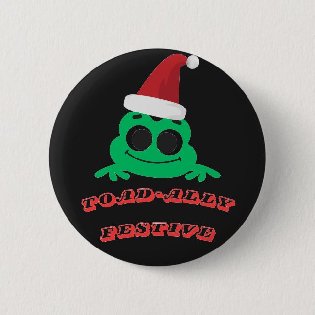Toad-ally Festiv Jul Groda _ Söt Högtidlig Dekorat Knapp (Framsida)