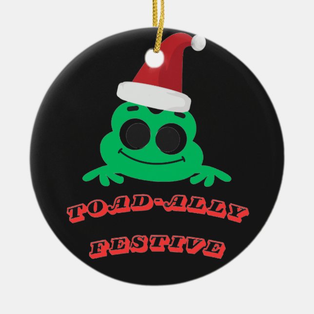 Toad-ally Festive Christmas Frog _ Cute Holiday De Julgransprydnad Keramik (Framsidan)