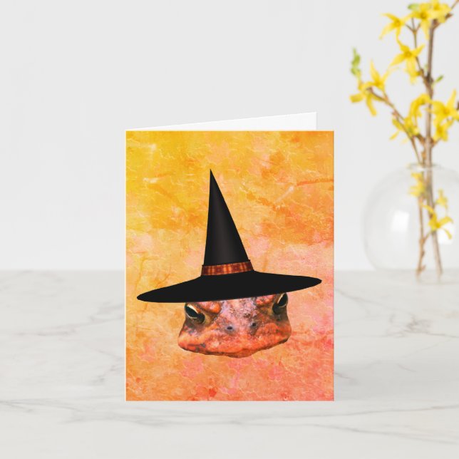 Toad Ansikte Witch Hat Halloween-anteckningskort Kort (Gul blomma)