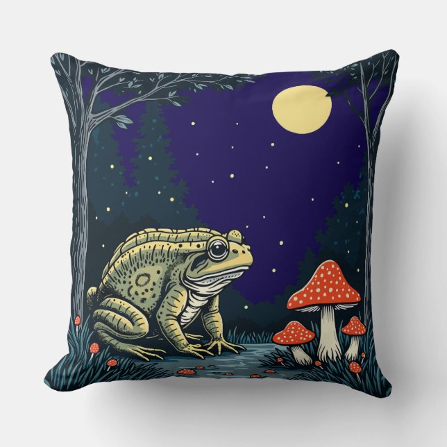 Toad Foraging Toadstools In A Moonlit Woodland  Kudde (Framsida)