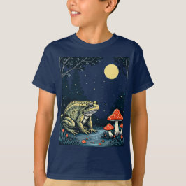 Toad Foraging Toadstools In A Moonlit Woodland  T Shirt
