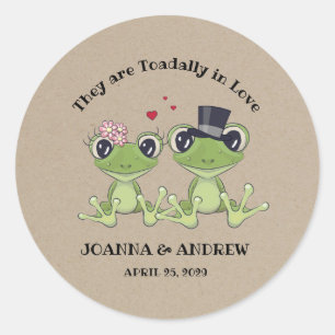 ©Toadally i Kärlek Rustic Frog Couple Bröllop Runt Klistermärke
