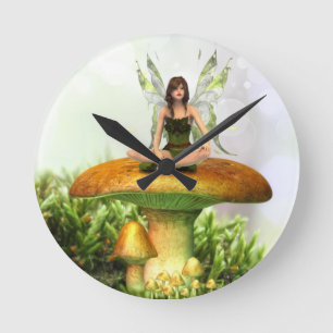 Toadstool Fairy Rund Klocka