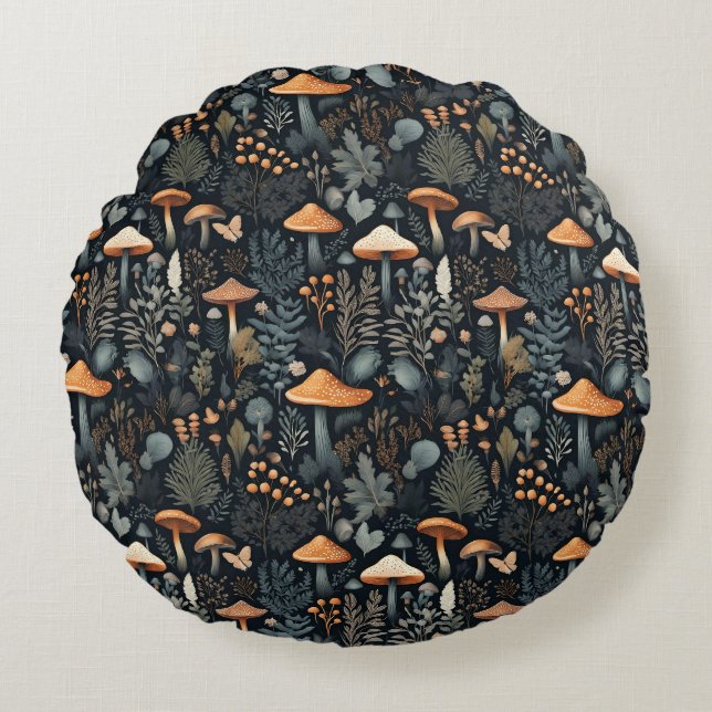 Toadstool Forest Rund Kudde (Framsidan)