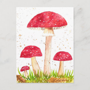 Toadstool Mushroom Forest vattencolor Red Nature Vykort