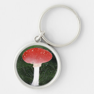 Toadstool Mushroom in Moss Surroundings Rund Silverfärgad Nyckelring