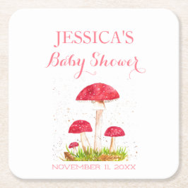 Toadstool Mushroom Watercolor Cute Baby Shower Underlägg Papper Kvadrat