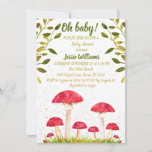 Toadstool Mushroom Watercolor Nature Baby Shower Inbjudningar