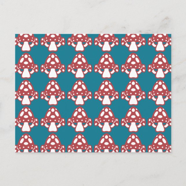Toadstool Mushroom - White Dots Spots Red Blue Vykort (Framsida)