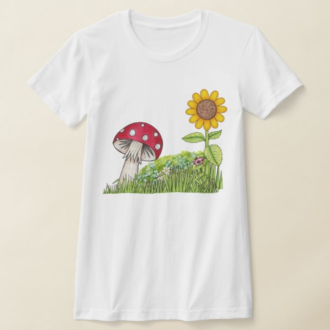Toadstool och solroskvinnor T-Shirt (Laydown)