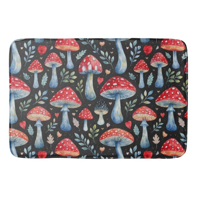 toadstool story in watercolor pattern throw pillow badrumsmatta (Framsidan)