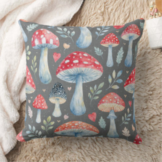 toadstool story in watercolor pattern throw pillow kudde