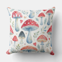 toadstool story in watercolor pattern throw pillow kudde